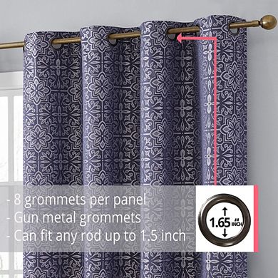 HLC.me Mia Moroccan Tile 100% Full Complete Blackout Heavy Thermal Grommet Curtain Panels, Set Of 2