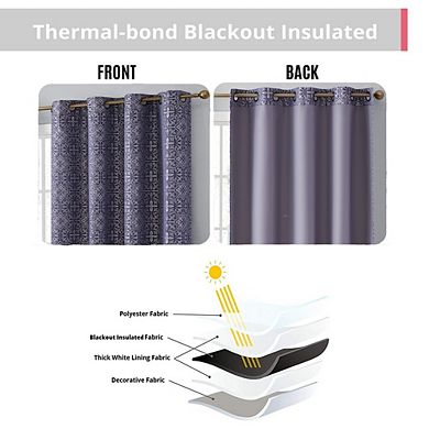 HLC.me Mia Moroccan Tile 100% Full Complete Blackout Heavy Thermal Grommet Curtain Panels, Set Of 2