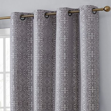 THD Venice Moroccan Tile 100% Full Complete Blackout Heavy Thermal Insulated Energy Saving Heat/Cold Blocking Grommet Curtain Drapery Panels Bedroom & Living Room, Set of 2