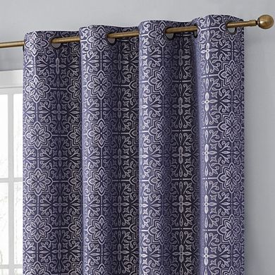 HLC.me Mia Moroccan Tile 100% Full Complete Blackout Heavy Thermal Grommet Curtain Panels, Set Of 2