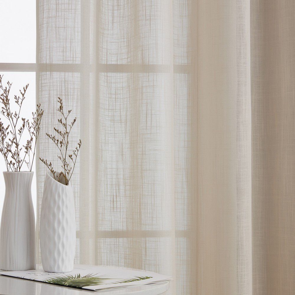 HLC.ME Abbey Faux Linen Textured Semi Sheer Privacy...