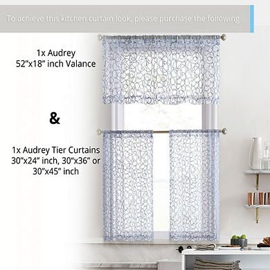THD Francine Embroidered Sheer Voile Window Curtain Rod Pocket Valance