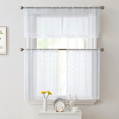 THD Francine Embroidered Sheer Voile Window Curtain Rod Pocket Valance