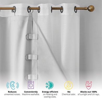 HLC.me White Thermal 100% Blackout Grommet Curtain Liner Complete Darkness, Privacy - Set of 2