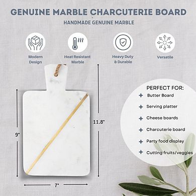 White Marble Single Brass Inlay Charcuterie Board with Handle