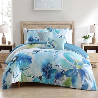 Bebejan Watercolor Blue 100% Cotton 5 pc Reversible Comforter Set