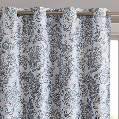 HLC.me Amalfi Paisley Faux Silk 100% Blackout Thermal Lined Curtain Grommet Panels - Pair