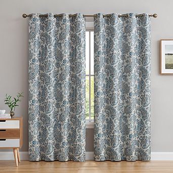 HLC.me Amalfi Paisley Faux Silk 100% Blackout Thermal Lined Curtain Grommet Panels - Pair