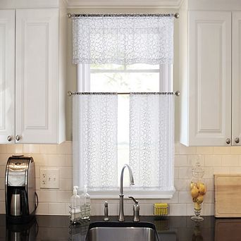 HLC.me Audrey Embroidered Sheer Voile Window Curtain Short Rod Pocket Tiers, Set of 2