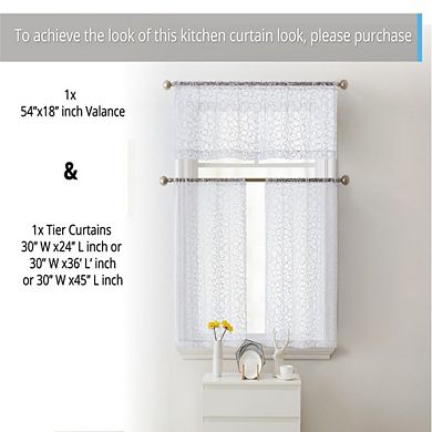 HLC.me Audrey Embroidered Sheer Voile Window Curtain Short Rod Pocket Tiers, Set of 2