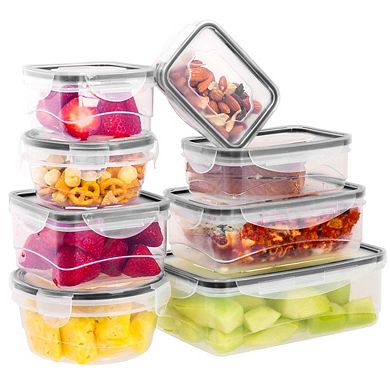 16-Piece Plastic Food Container Set with Snap Locking Lids