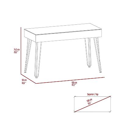 Kyoto 120 Writing Desk, Hairpin, One Drawer