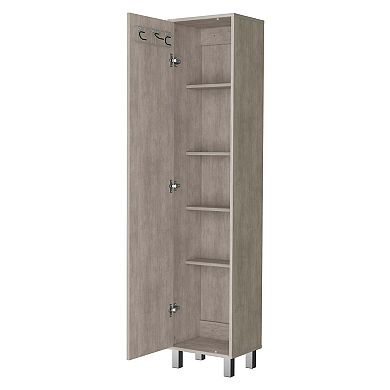 Lawen Tall Storage Cabinet, Single Door, 3 Broom Hangers