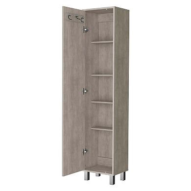 Lawen Tall Storage Cabinet, Single Door, 3 Broom Hangers