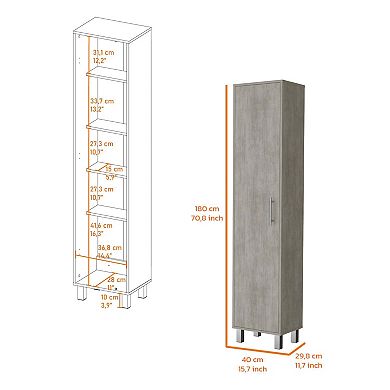 Lawen Tall Storage Cabinet, Single Door, 3 Broom Hangers