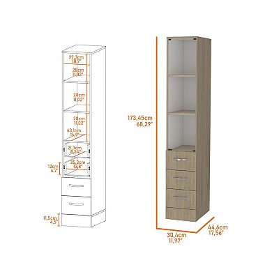 Preston Linen Cabinet, Three Shelves, Four Drawers