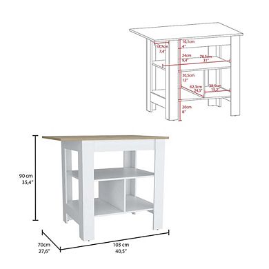 Lisbon Kitchen Island, 3-Tier Shelf and Large Workstation