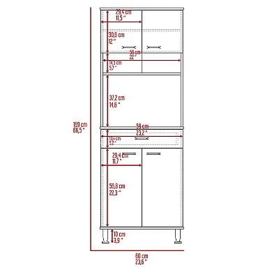 Bay Area Pantry, Two Door Cabinets, One Drawer, Four Adjustable Metal Legs