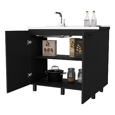 Oklahoma 2 Utility Sink & Cabinet, Interior Shelf, Stainless Steel Countertop