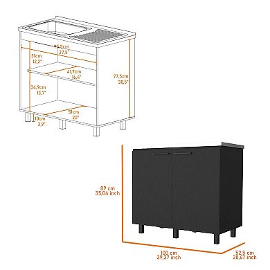 Oklahoma 2 Utility Sink & Cabinet, Interior Shelf, Stainless Steel Countertop