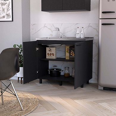 Oklahoma 2 Utility Sink & Cabinet, Interior Shelf, Stainless Steel Countertop