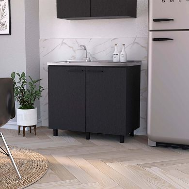 Oklahoma 2 Utility Sink & Cabinet, Interior Shelf, Stainless Steel Countertop