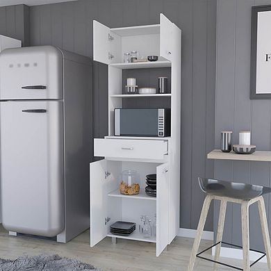 Auburn Microwave Pantry Cabinet, Two Cabinets, Two Open Shelves, Drawer