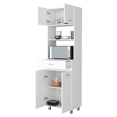 Auburn Microwave Pantry Cabinet, Two Cabinets, Two Open Shelves, Drawer