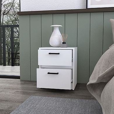 Myrtle 2 Drawers Nightstand, Bedside Table with Metal Handles