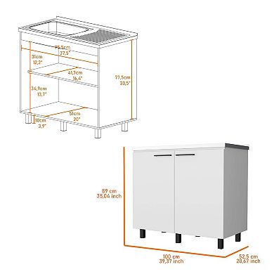Oklahoma 2 Utility Sink & Cabinet, Interior Shelf, Stainless Steel Countertop