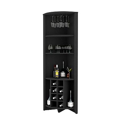 Bouvet Corner Bar Cabinet, Three Shelves, Eight Built-in Wine Rack, Two Side Shelves