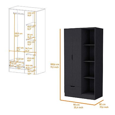 Redmond Armoire with Single Drawer, 4 Storage Shelves and Hanging Rod