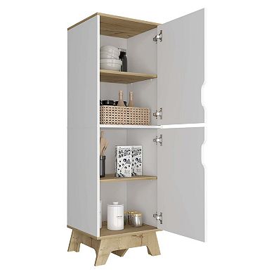 British Single Kitchen Pantry, Four Storage Shelves, Double Doors Cabinets