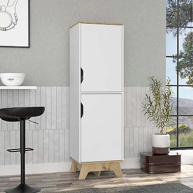 British Single Kitchen Pantry, Four Storage Shelves, Double Doors Cabinets