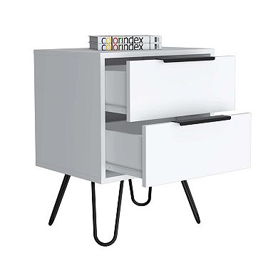 Nuvo 2 Nightstand,Two Drawers, Hairpin Legs