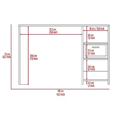 Arlington Computer Desk with 2-Open Storage Shelves and Drawer with Handle