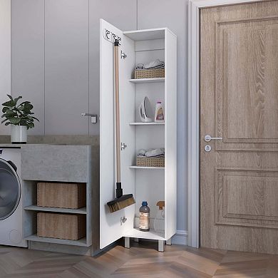 Clarno Tall Storage Cabinet, Single Door with Broom Hangers