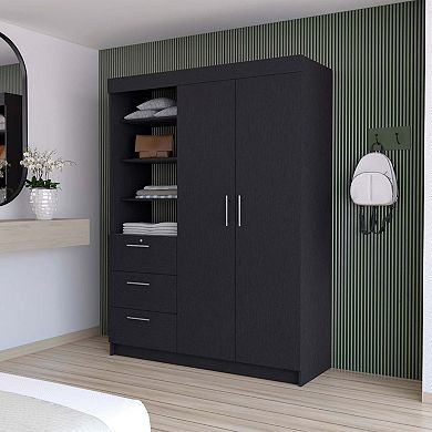 Tempe 3 Drawers Armoire, 3-Tier Shelf, 2-Door