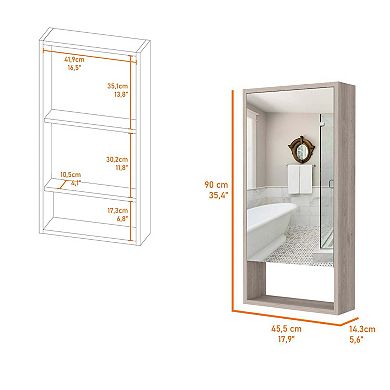 Modesto Medicine Cabinet, One Open Shelf, Mirrored Cabinet With Two Interior Shelves