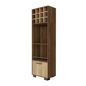 Aubree Corner Bar Cabinet, Twelve Built-in Wine Rack, Two Shelves, Lower Cabinet