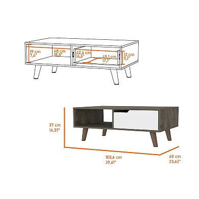 Hamburg Coffee Table 2.0 , One Open Shelf, One Drawer