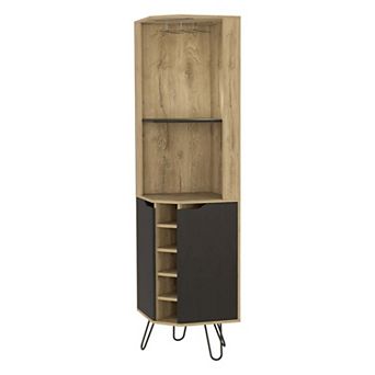 Grace Corner Bar Cabinet, Six Built-in Wine Rack, Four Shelves, Door, Two Shelves