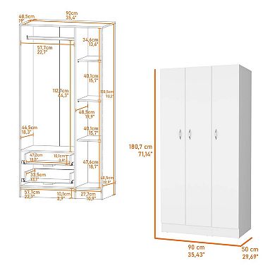 Casper Wardrobe with 2-Drawers, Hanging Rod and 3-Doors