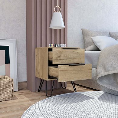 Nuvo 2 Nightstand,Two Drawers, Hairpin Legs