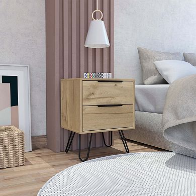 Nuvo 2 Nightstand,Two Drawers, Hairpin Legs