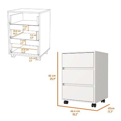 Vienna Three Drawers Filing Cabinet, Roller Blade Glide