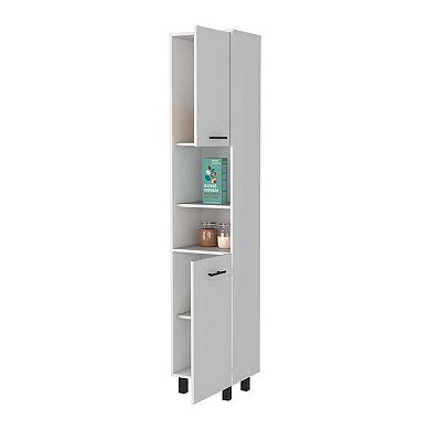 Sheffield 2-Door Pantry Cabinet, with Two 2-Cabinet Spaces and Two Open Shelves