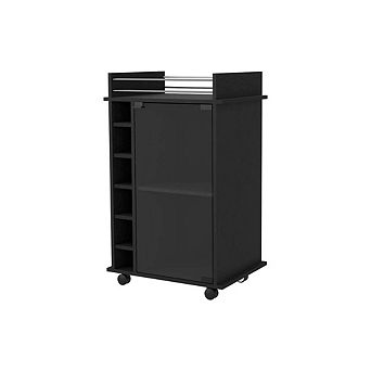 Vegas Bar Cart, Two Tier Cabinet With Glass Door, Six Cubbies For Liquor