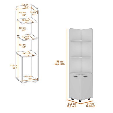 Sunriver Corner Shelf with Cabinet, 3-Tier Shelf, Metal Handles