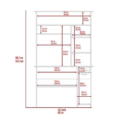 Weston Two Writing Computer Desk, Hutch, Single Drawer and Cabinet, Six Shelves